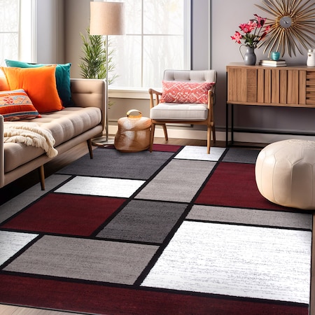World Rug Gallery Contemporary Modern Boxes Design Soft Area Rug 7'10'' x 10'2'' Red 106RED8X10